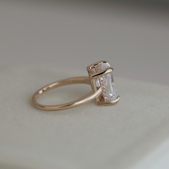 "Super Design Radiant Cut Clear Gemstone Gold Dainty Ring for Women, VIP389 - Picture 3 of 5